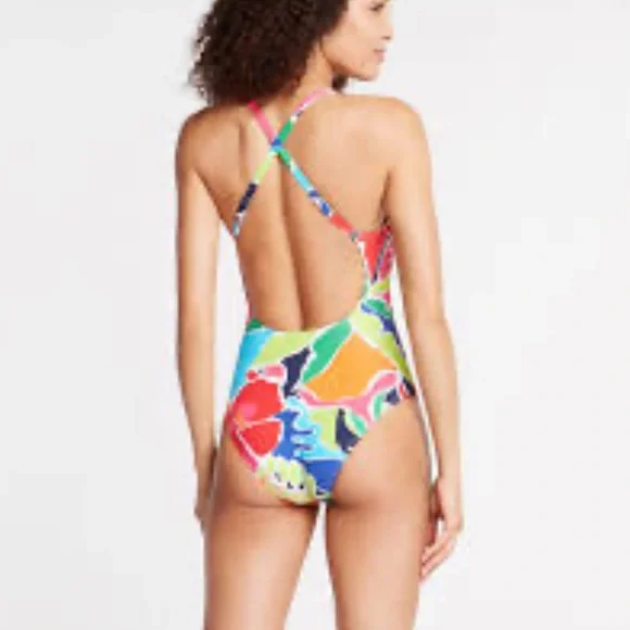 NAUTICA Tropical Open Back Criss Cross Vibrant One Piece Bathing Suit - Picture 3 of 16